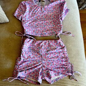 Pink Floral Athletic Shorts Set